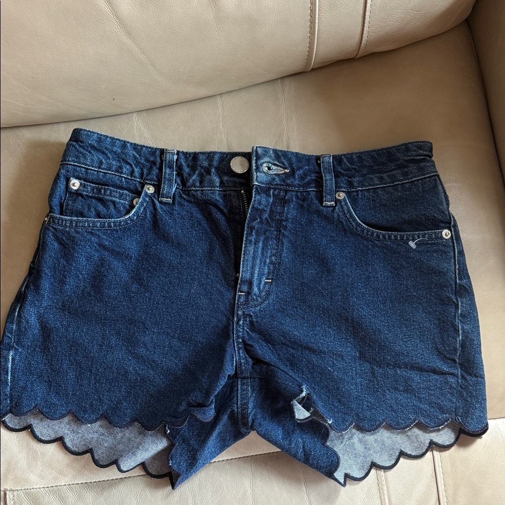 Maje Dark Blue Scalloped Jean Shorts